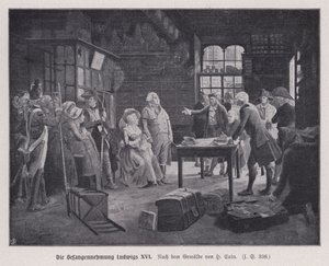 Gripande av kung Ludvig XVI av Frankrike och hans familj i Varennes medan de försökte fly efter den franska revolutionen av Henri Cain