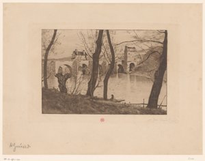 Utsikt över bron vid Mantes-la-Jolie av Henri Charles Guérard