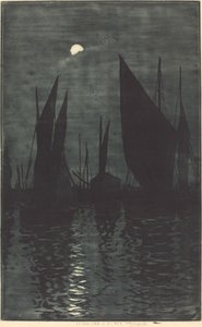 Månsken i hamnen i Dieppe av Henri Charles Guérard