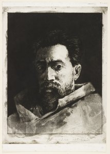 Självporträtt, ca 1888 (etsning och torrnål) av Henri Charles Guérard