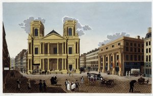 Saint-Eustache-kyrkan, cirka 1820 - i ""Views of Paris"" av Courvoisier