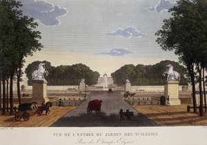 Ingången till Tuilerierna med utsikt över Champs-Elysées, cirka 1820 - i "" Vues de Paris"" av Courvoisier av Henri Courvoisier-Voisin