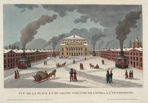 Saint Petersburg Imperial Bolshoi Kamenny Theatre - Courvoisier-Voisin, Henri (1757-1830) - ca. 1811 - Etsning, akvarell - 41,7x58 - Privat samling av Henri Courvoisier-Voisin