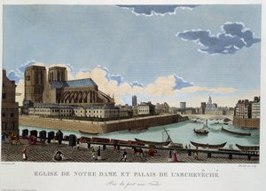 Kyrkan Notre-Dame och Archevéché-palatset - i "" Views of Paris"" av Courvoisier