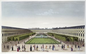 Utsikt över Palais Royals trädgårdar, sett från Galeries de Bois, graverad av Aubert Fils, ca 1815-20