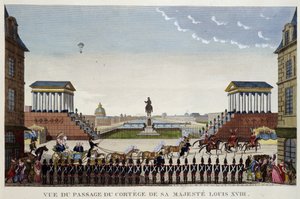 Utsikt över passagen av kortegen av hans majestätiska Ludvig XVIII den 3 maj av Henri Courvoisier-Voisin