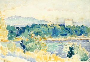 Medelhavslandskap med ett vitt hus, 1900-1905. av Henri Edmond Cross