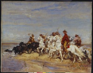 Rounding Up the Cattle (olja på duk)