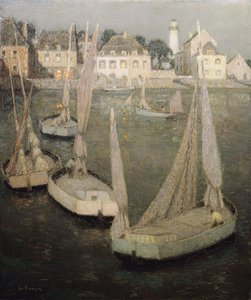 Breton Port by Moonlight; Port Breton av Moonlight av Henri Eugene Augustin Le Sidaner