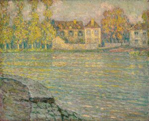 Hus vid floden vid solnedgången, Moret; Hus på floden vid solnedgången, Moret av Henri Eugene Augustin Le Sidaner
