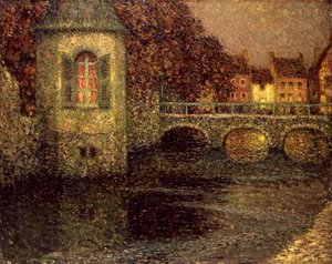 Natt i Normandie (olja på duk) av Henri Eugene Augustin Le Sidaner