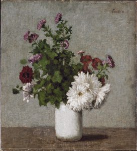 Blomsterstilleben: höstkrysantemum i en vit vas av Henri Fantin-Latour