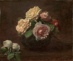 Rosor i en skål av Ignace Henri Jean Fantin-Latour