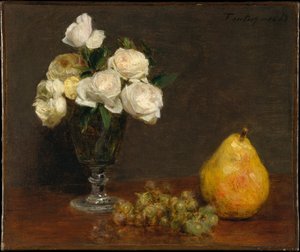 Stilleben med rosor och frukt av Henri Fantin-Latour