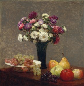 Asters och frukt på ett bord, 1868. av Ignace Henri Jean Fantin Latour