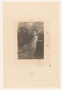 Nimf flight weg för sater På natten den vandrande nymfen Bukoliker. Idyller och fragment av idyller. XXIV Gedichten van André Chénier (serietitel) Illustrationer till André Chéniers dikter (serietitel) av Ignace Henri Jean Fantin Latour
