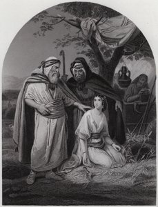 Boas och Rut (gravyr) av Henri Frederic (after) Schopin