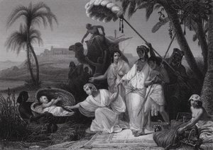 Fyndet av Moses (gravyr) av Henri Frederic (after) Schopin