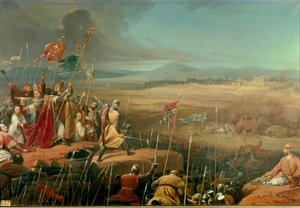 Första korståget: "" Slaget utkämpades under Antiokias murar mellan korsningarna som beordrades av Bohemond (Bohemond av Taranto eller Hauteville eller Bohemond I av Antiokia den store 1054-1111) och armén Karbouka (= Kerbogha dog 1102), general för sultan