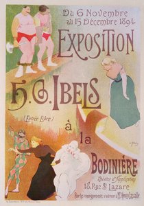 Reproduktion av en affisch som annonserar en utställning av H. G. Ibels, på Bodiniere, Rue St Lazare, Paris, 1894 (se 126852)