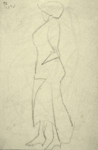 Promenader från sidan (svart krita på papper) av Henri Gaudier-Brzeska