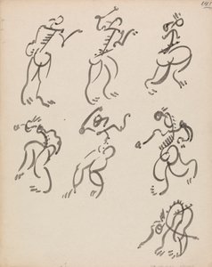 Sju dansande figurer, i tre register
