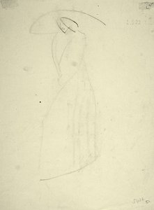Stående hona med en stor hatt (svart krita på papper) av Henri Gaudier-Brzeska