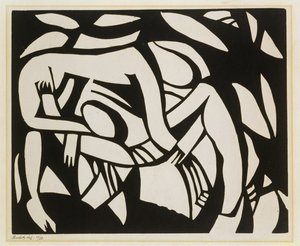Wrestlers, ca 1914 (linosnitt)