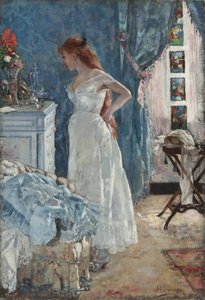 ""Toaletten"" Ung flicka i negligé - Målning av Henri Gervex (1852-1929) Privat samling