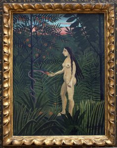 Eva i det jordiska paradiset. Målning av Henri Rousseau dit le Douanier Rousseau (1844-1910), olja på duk, ca. 1906-1907. Fransk konst, 1900-tal, naif konst. Kunsthalle, Hamburg, Tyskland.