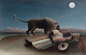 ""Den sovande zigenaren"" Målning av Henry Rousseau känd som Douanier Rousseau (1844-1910) 1897 Mått 129,5x200,7 cm New York, Museum of Modern Art