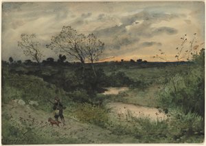 Dawn—Jägare med hund av Henri Joseph Harpignies