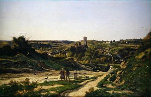 Slottet och byn Herisson av Henri Joseph Harpignies