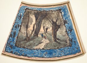 Resenärer på en skogbevuxen stig med en gräns av nyckfulla figurer och apor av Henri Joseph Harpignies