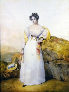 Porträtt av en dam i ett landskap (akvarell och gouache på veläng) av Henri Joseph Hesse