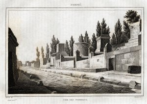 Vägen till gravarna, i Pompei, gravyr av Labrouste, i "Picturesque Italy", Amable Coste-redaktör, Paris av Henri Labrouste