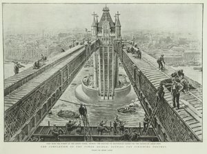 Färdigställandet av Tower Bridge: sista handen, från The Graphic, 23 juni 1894 (gravyr)
