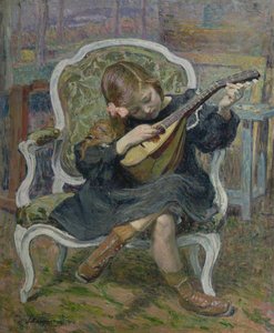 Flicka som spelar mandolin