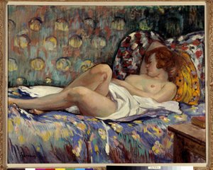 Nu Longe-målning av Henri Lebasque (1865-1937) Obligatoriskt omnämnande: Collection foundation regards de Provence, marseille av Henri Lebasque