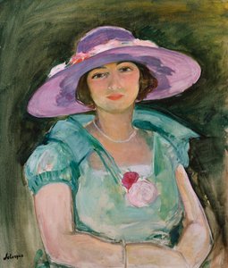 Porträtt av Marthe Lebasque i lila hatt, 1925-26 av Henri Lebasque
