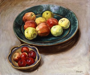 Stilleben med äpplen; Nature Morte aux Pommes, ca 1926 av Henri Lebasque
