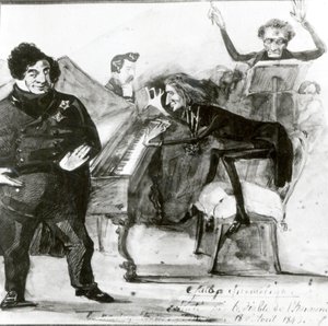 Galop Chromatique Karikatyr av Luigi Lablache, Franz Liszt (1811-86) vid pianot och Francois Habeneck av Henri Lehmann