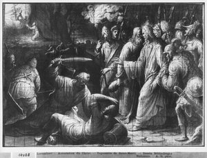 Life of Christ, the arrest of Christ, förberedande studie av gobelängtecknad film för kyrkan Saint-Merri i Paris, ca 1585-90 (pierre noire und wash und white highlights on paper) av Henri Lerambert