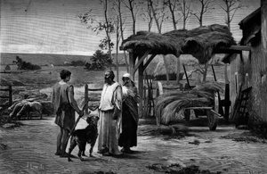 Bibelscen: "Jakob i Laban." Gravyr efter målningen av Henry Lerolle Henry (1848-1929). I "" The Illustrous World"" nr 1192 av 31 januari