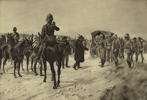 Piet Cronjes kapitulation vid Paardeberg, 1900 (gravyr) av Henri Louis Dupray