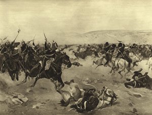 Den tunga brigadens anfall, slaget vid Balaclava, 1854 (gravyr) av Henri-Louis Dupray