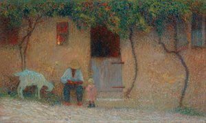 Bonde utanför sitt hem i Labastide-du-Vert; Bonde framför sitt hus i Labastide-du-Vert, c.1910 av Henri Martin