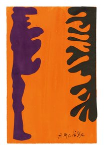 Svarta och violetta arabesker på orange bakgrund av Henri Matisse