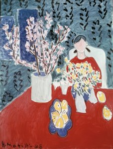Plommonträdets grenar på en grön bakgrund av Henri Matisse