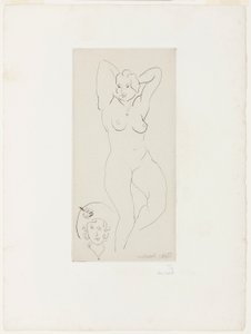 Kvinnlig nakenstudie med upplyfta armar och kvinnohuvud av Henri Matisse
